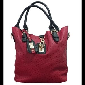 Liz Soto Designer Large Red & Black Vegan Leather Boho Shoulder Bag Purse